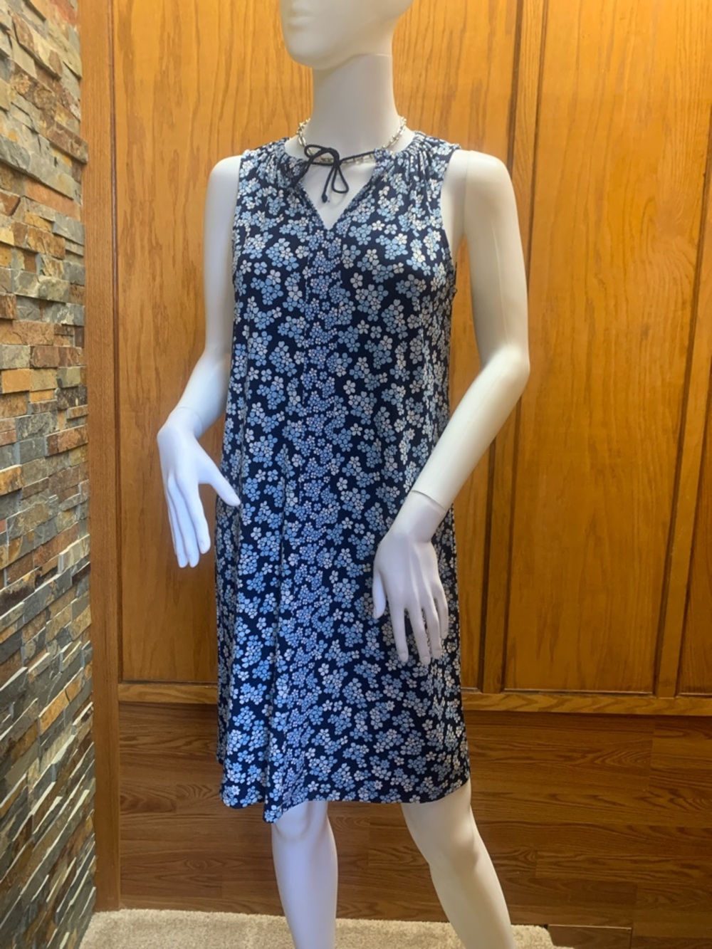 Michael Kors Navy Floral dress with Light Blue & Cream Flowers xs